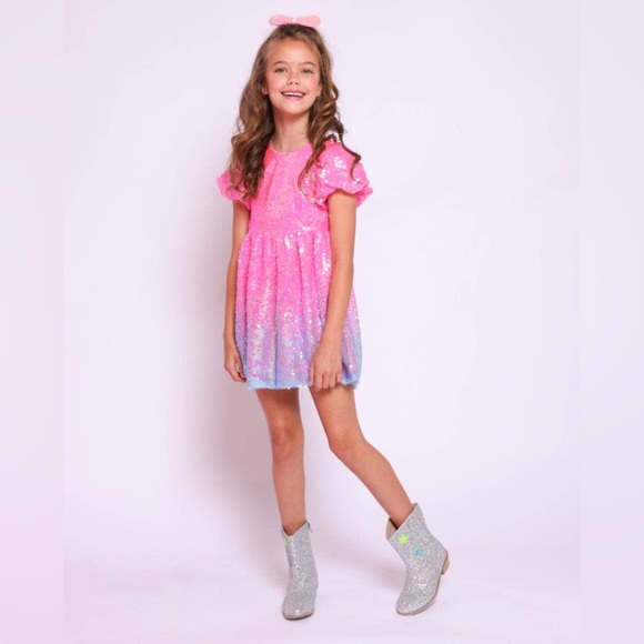 Lola + The Boys Bubble Gum Shimmer Sequin Dress Size 10 - Picture 3 of 6